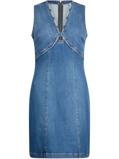 Liu •jo Denim Dress With Bejewelled Chain In Blue