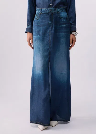 Liu •jo Denim Effect Midi Skirt In Blue