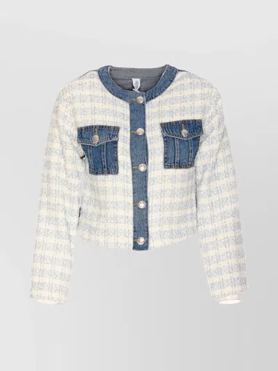 Liu •jo Denim Jacket Crewneck Tweed Motif In White