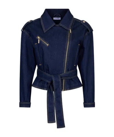 Liu •jo Denim Jacket With Belt In Blue
