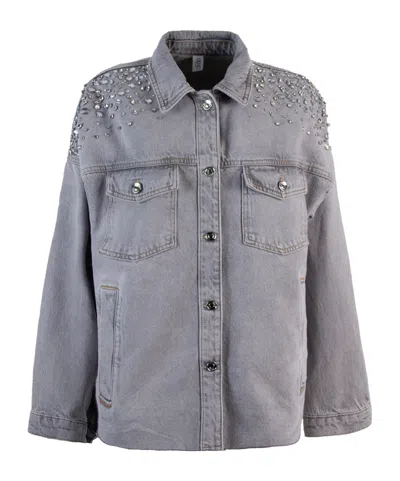 Liu •jo Denim Jacket With Belt Loops In Gray