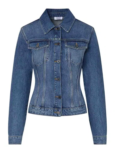 Liu •jo Authentic Denim Flap Pockets Stonewash Jacket In Blue