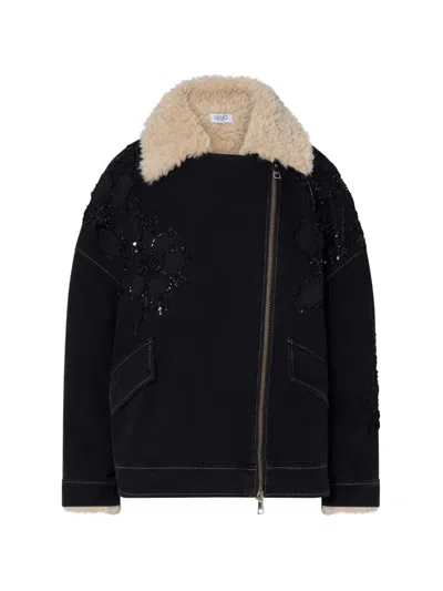 Liu •jo Denim Jacket With Teddy Inserts In Black