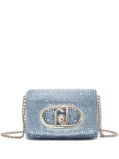 Liu •jo Denim Lapuffy Bag With Rhinestones In Blue