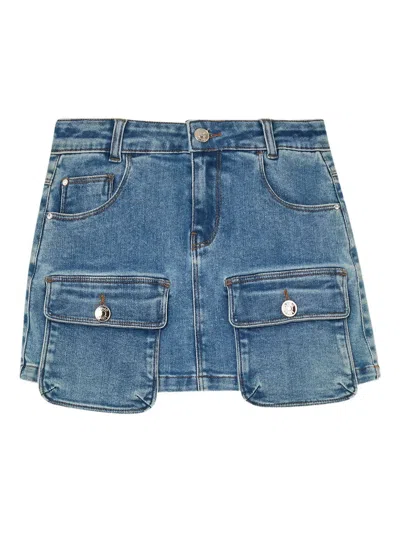Liu •jo Kids' Denim Mini Skirt With Patch Pockets In Blue