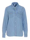 Liu •jo Liu Jo Kent Collar Denim Shirt With Rhinestone Applications In Blue