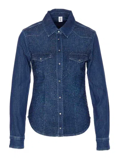 Liu •jo Denim Shirt With Crystals And Studs In Blue