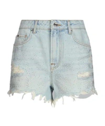 LIU •JO LIU JO EMBELLISHED DISTRESSED DENIM SHORTS