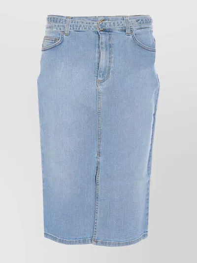 Liu •jo Denim Skirt With Belt And Split Detail In Blue