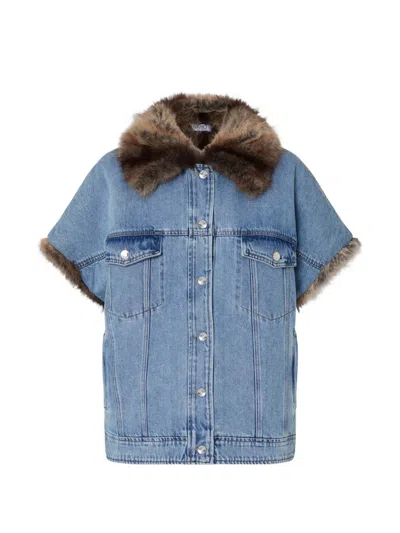 Liu •jo Denim Vest With Teddy Details In Multi