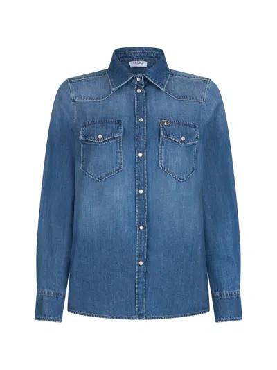 Liu •jo Denim Wash Shirt In Blue