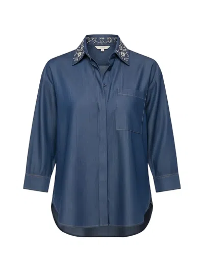 Liu •jo Detachable Collar Denim Shirt In Blue