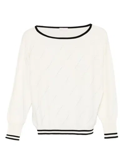 Liu •jo Diagonal-stripe Detailed Sweater In White