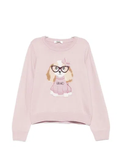 Liu •jo Kids' Dog-motif Intarsia-knit Jumper In Purple