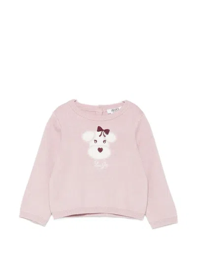 Liu •jo Babies' Dog-motif Jumper In Pink