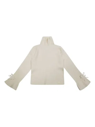 Liu •jo Kids' Dolcevita Tie-detailing Sweater In Neutral