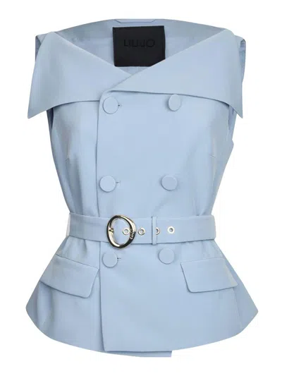 Liu •jo Liu Jo Light Blue Double-breasted Vest With A Belt