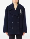 Liu •jo Double-breasted Chain-embellished Peacoat In Blue