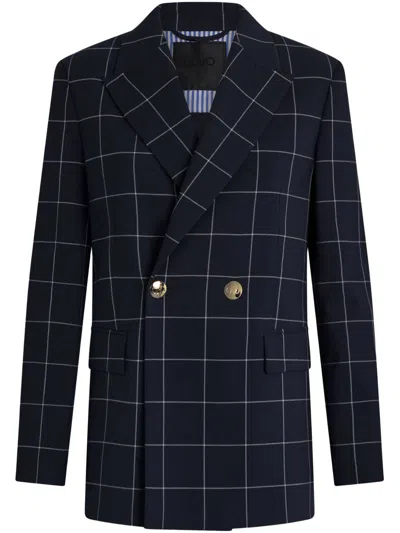 Liu •jo Double-breasted Check Blazer In Multicolor