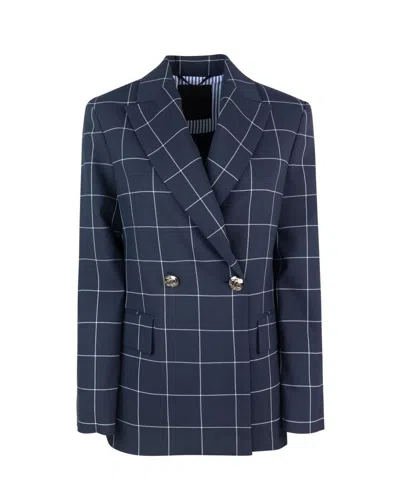 Liu •jo Double-breasted Check Blue Blazer