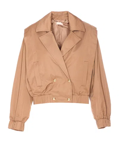 Liu •jo Double-breasted Jacket In Brown