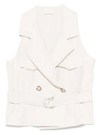 Liu •jo Liu Jo Double-breasted Natural Jacket With Belted Waist In White