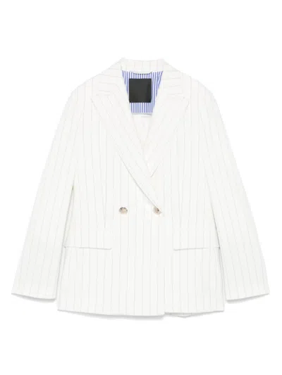 Liu •jo Liu Jo Double-breasted Pinstripe Blazer With Structured Shoulders In White