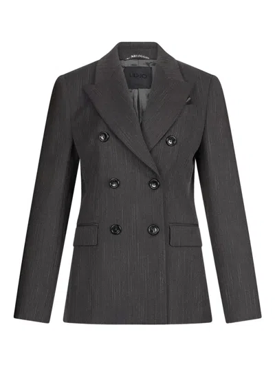LIU •JO DOUBLE-BREASTED PINSTRIPE JACKET