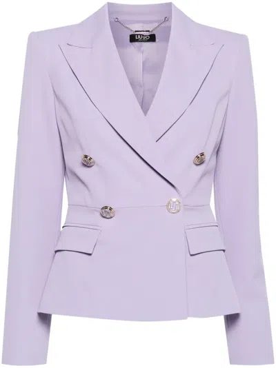 Liu •jo Double-breasted Twill Blazer In Purple