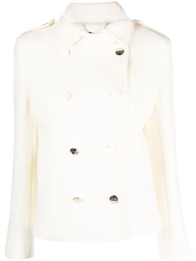 Liu •jo Double-breasted Virgin Wool Coat In Nude