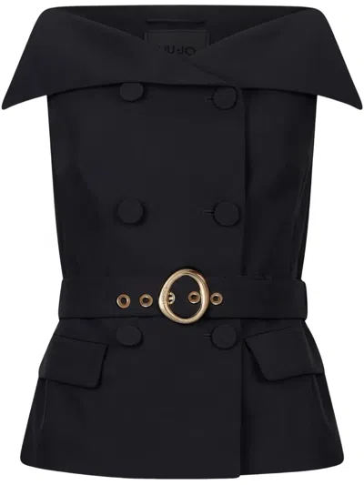 Liu •jo Double-breasted Waistcoat With Belt In Black