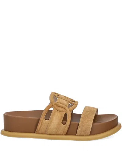 Liu •jo Double-strap Slide Sandals In Brown