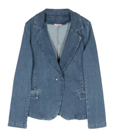 Liu •jo Double-breasted Denim Blazer In Blue