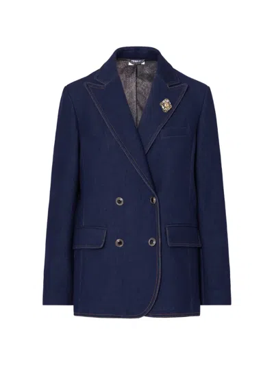Liu •jo Double-breasted Denim Blazer In Purple