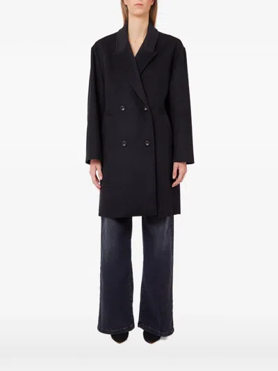 Liu •jo Double-breasted Peak-lapel Coat In Black