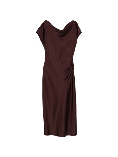 Liu •jo Draped-detail Midi Dress In Brown
