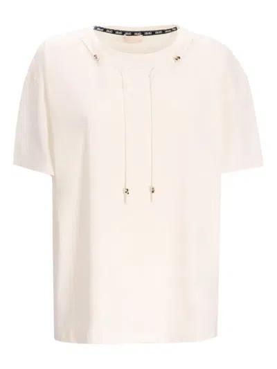 Liu •jo Drawstring-detail Cotton T-shirt In Neutral
