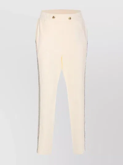 Liu •jo Drawstring Waist Trousers With Side Band Detail In Neutral