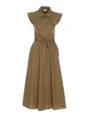 Liu •jo Sleeveless Dress With Belted Waist And Cap Sleeves In Green