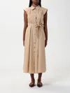 Liu •jo Liu Jo Cotton Chemisier Midi Dress In Beige In Beige