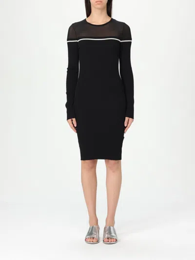 Liu •jo Mesh-insert Ribbed-knit Mini Dress In Black