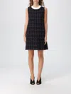 Liu •jo Checkered Tweed Mini Dress With Contrasting Neckline In Black