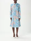 Liu •jo Liu Jo Chevron Pattern Midi Dress With Cinched Waist In Gnawed Blue