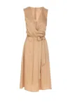 Liu •jo V-neckline Sleeveless Midi Length Waist Tie Detail In Beige