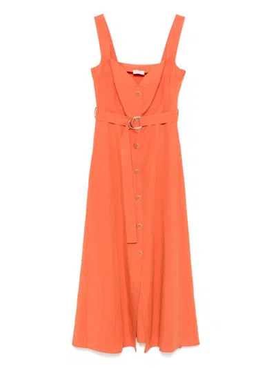 LIU •JO LIU JO LINEN BLEND MIDI DRESS IN ORANGE