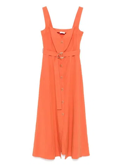 LIU •JO LIU JO LINEN BLEND MIDI DRESS IN ORANGE