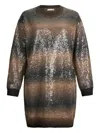 Liu •jo Gradient Brown Sequined Knit Mini Dress In Brown