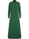 Liu •jo Green Long Dress In Cotton With Bottons And Pockets In Multicolor