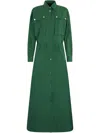 Liu •jo Green Long Dress In Cotton With Bottons And Pockets In Multicolor
