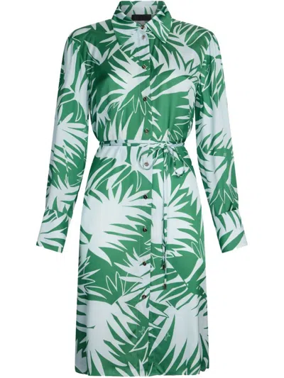 LIU •JO LIU JO MINI DRESS WITH GREEN AND WHITE LEAVES PRINTED